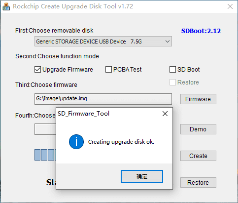 Creating upgrade disk OK